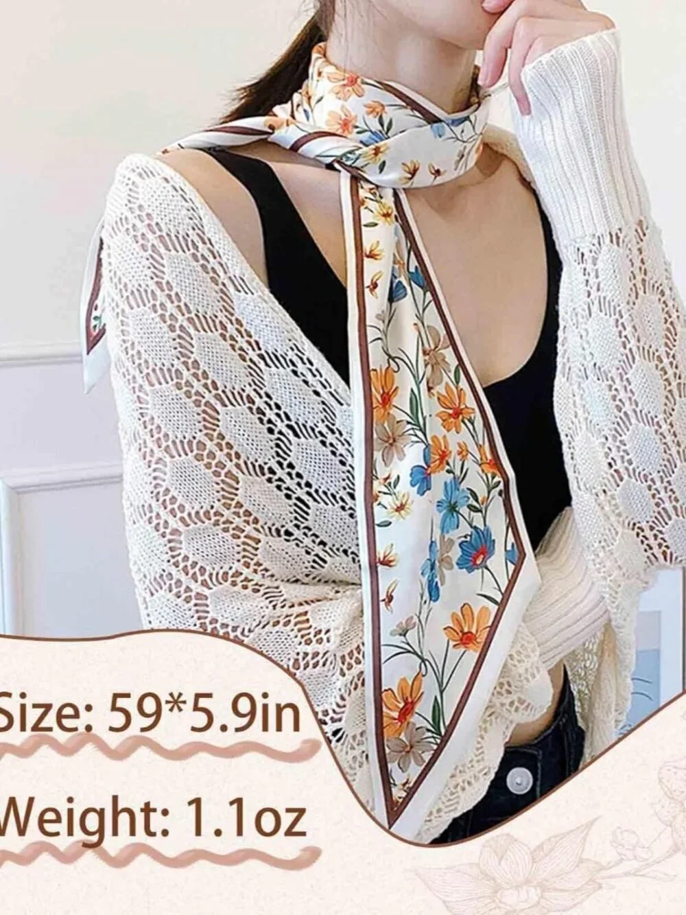 Women's Daisy Rice White Fashion Elegant Oblique Angle Scarves Bag Scarfs